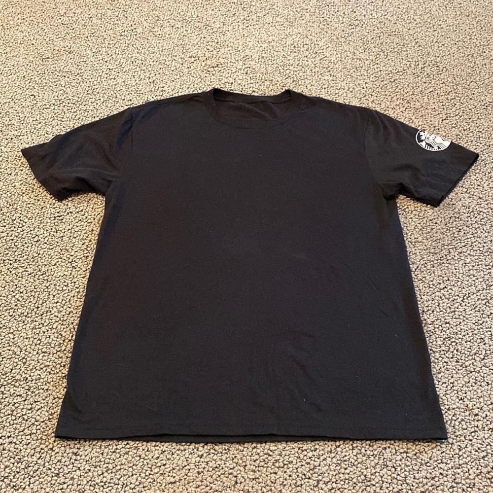Official Starbucks Employee Shirt Black w/ Logo on Sleeve Size Medium/Large- EUC